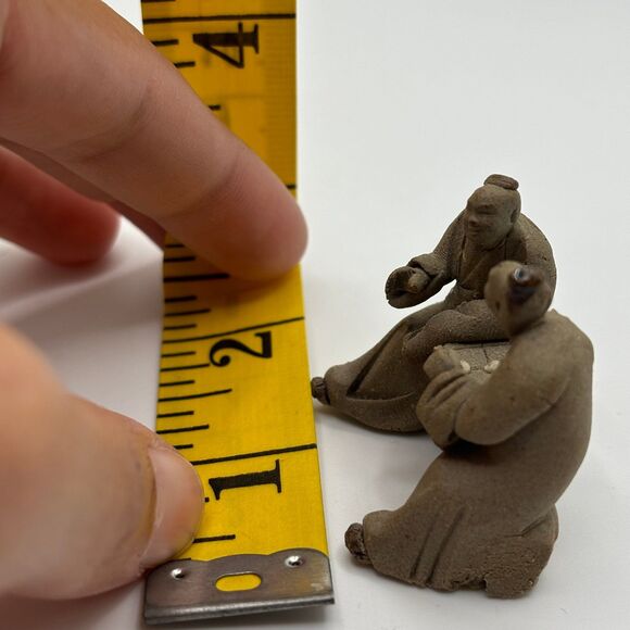 Vintage Mudmen Clay Oriental Playing Checkers Men Miniature Bonsai Figurine - Picture 6 of 6